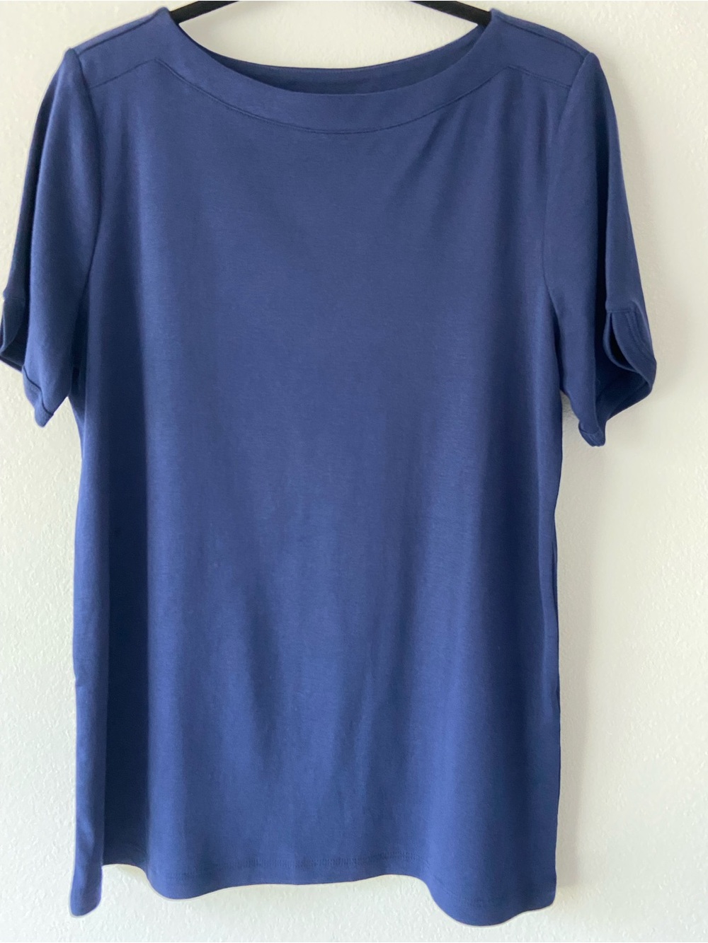 CHICO'S Blue Boat Neck Short Sleeve Knit Top Size 2 Large